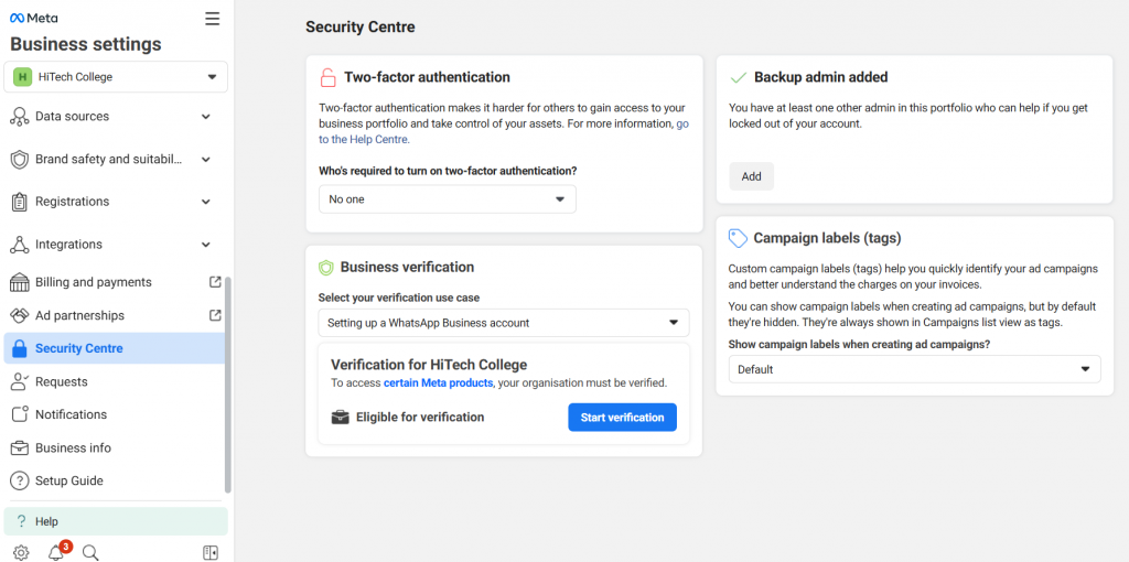 facebook business account verification