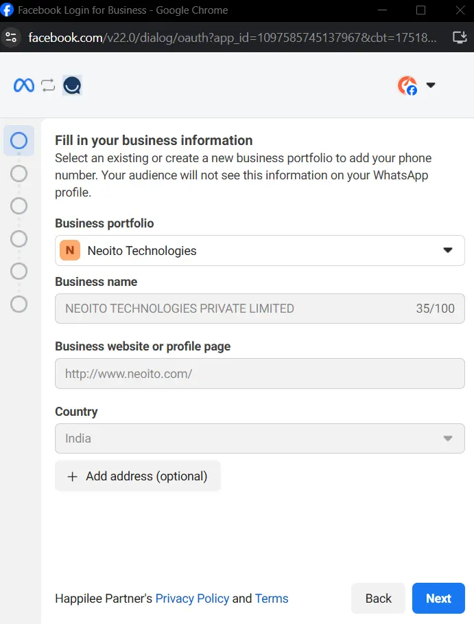 enter your business information