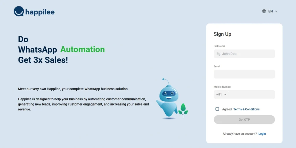 happilee whatsapp business api signup